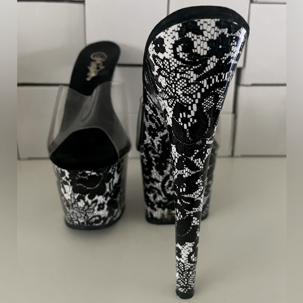 ♥️Transparent Lace Design Platform High Heels. Size 6